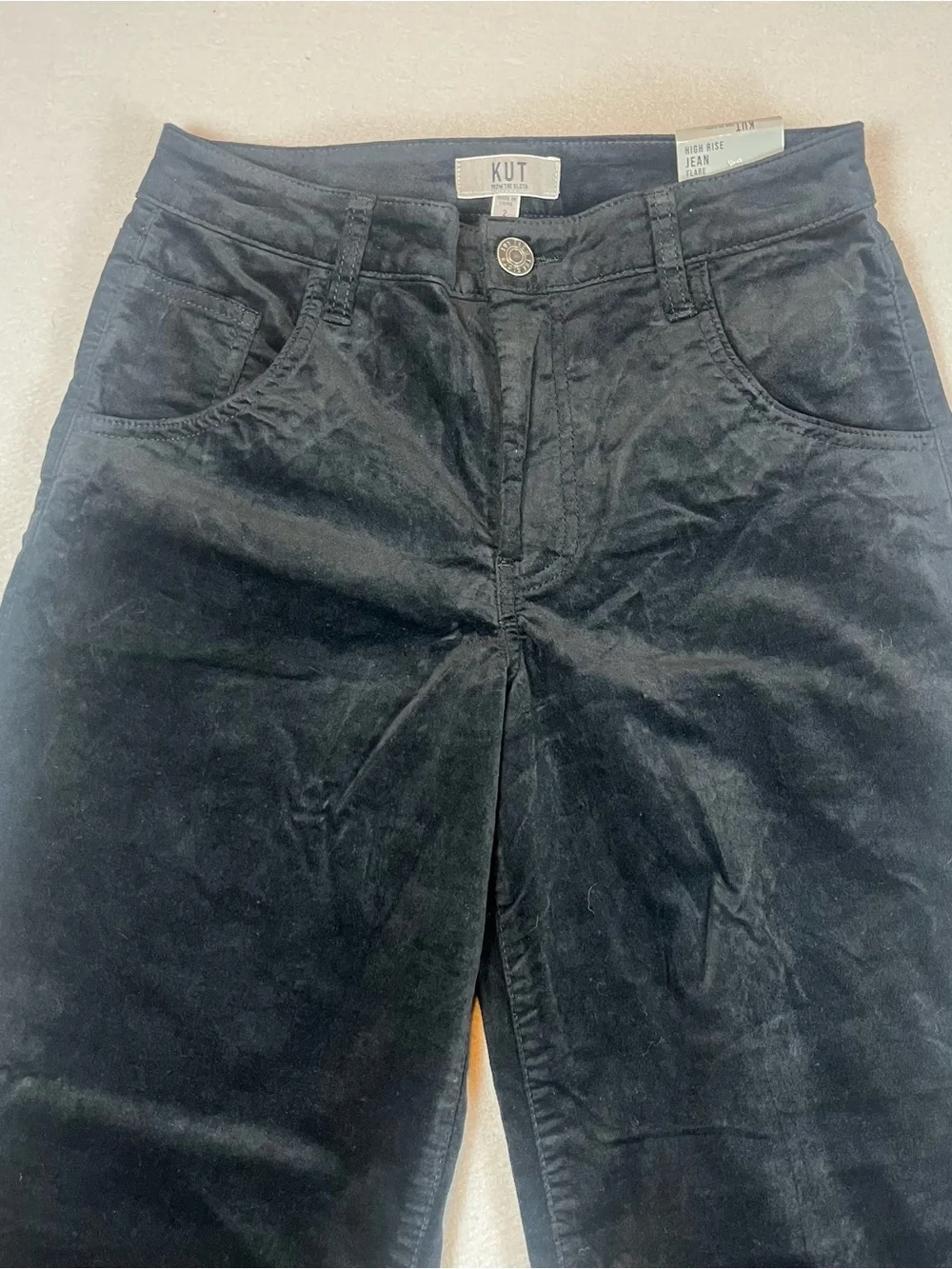 NWT KUT From The Kloth Black High Rise Flare Pants Size 2 Corduroy Velour Retro
